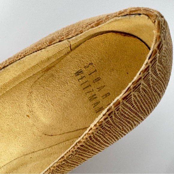 Stuart Weitzman Bucalina Wedge Heels Lizard-Embossed Leather Tortoise Buckle 7.5 - Picture 4 of 14